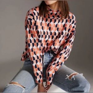 The Carys Mock-Neck Sweater by Maeve orange motif